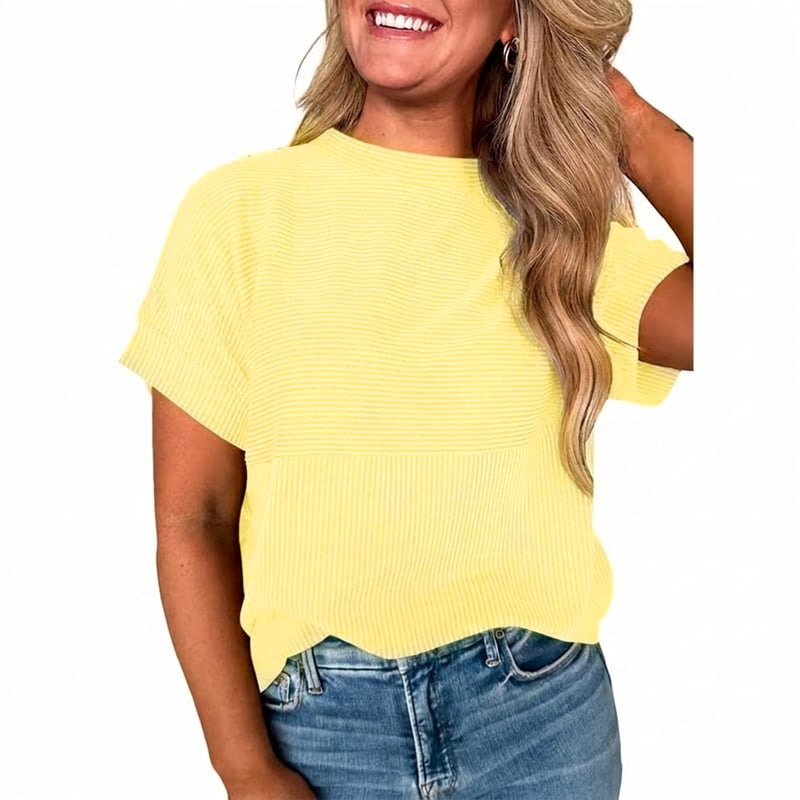 ๐ Women's Solid Short Sleeve Striped T-Shirt | 2026 Summer Collection ๐