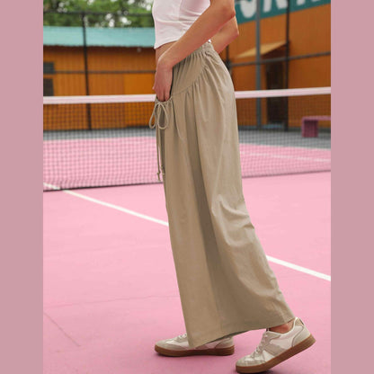 ⏰Hot Sale Women's Loose Wide Leg Track Pants Drawstring Pockets Elastic Waist Capri Hiking Pants