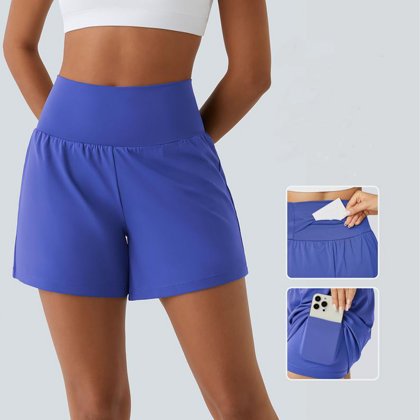 💝Last Day Promotion⚡8 piece ultra high waist back pocket and side hidden pocket 2 in 1 Yoga shorts set 5