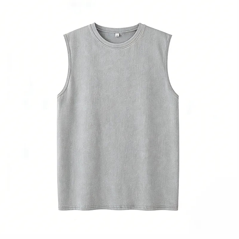 Men’s Vintage Acid-Wash Cotton Sleeveless Tank Top
