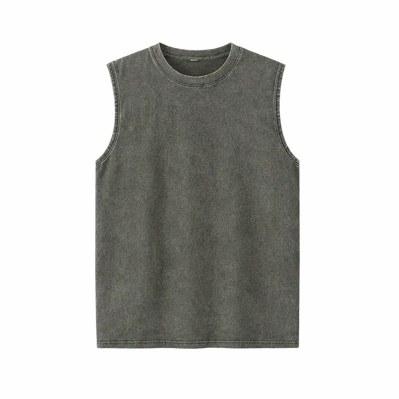 Men’s Vintage Acid-Wash Cotton Sleeveless Tank Top