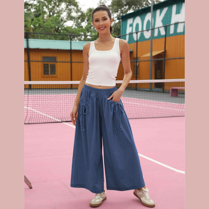 ⏰Hot Sale Women's Loose Wide Leg Track Pants Drawstring Pockets Elastic Waist Capri Hiking Pants