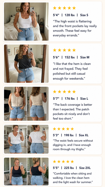 🔥Flash Sale⚡Light Blue Patch-Pocket Denim Shorts - 8/12 Pack Value Set