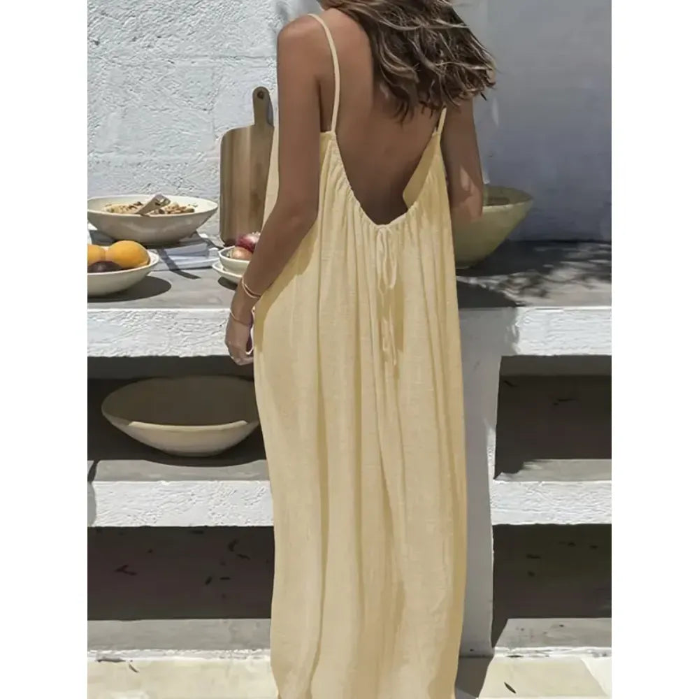 🔥Women's Cotton Linen Backless Loose Dress🔥 10-Piece Pack - Includes All Colors, Only $24