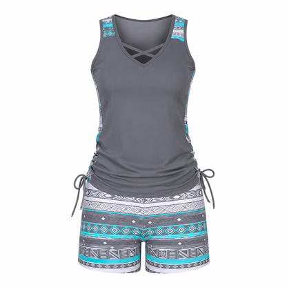 ⏰LAST DAY 90% OFF - Women's 2-Piece Tummy Control Tankini Set with Built-In Bra – Flattering Boho Swimwear with Shorts