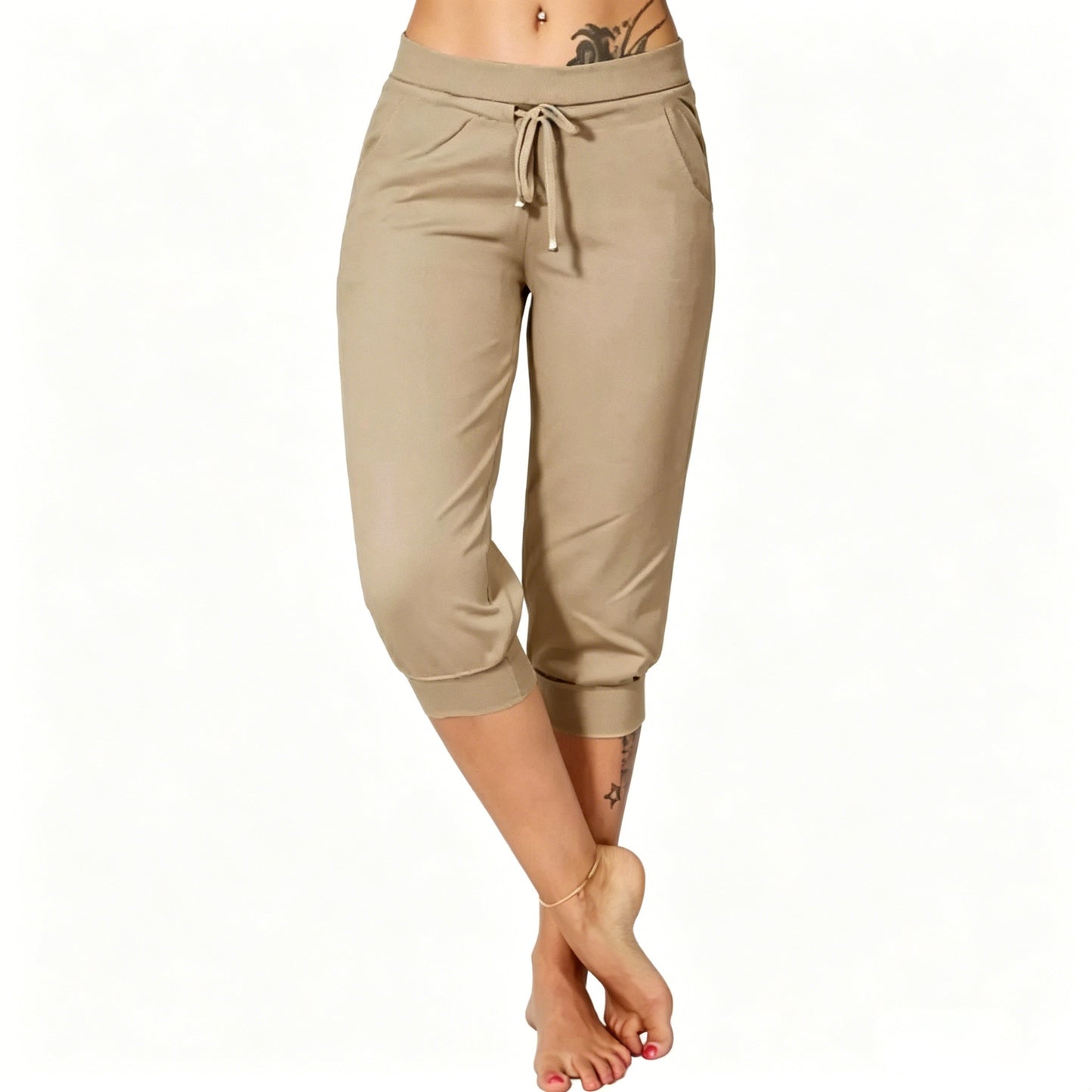 🔥Hot Summer Sale🔥Women’s Drawstring Capri Pants with Pockets for Casual Comfort Wear