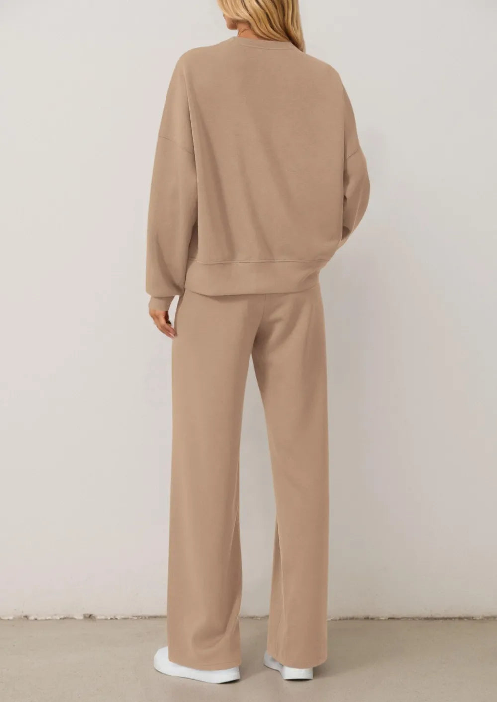 Women's Cozy Round Neck Top & Wide Leg Trousers Two Piece Outfits