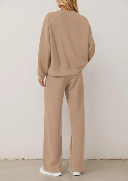 Women's Cozy Round Neck Top & Wide Leg Trousers Two Piece Outfits
