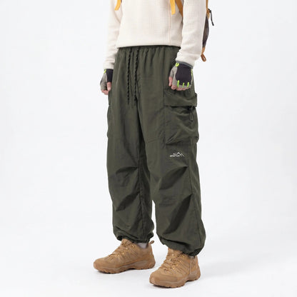 Unisex Baggy Parachute Cargo Pants Lightweight Water Resistant Elastic Waist Gorpcore Streetwear Trousers with Pockets