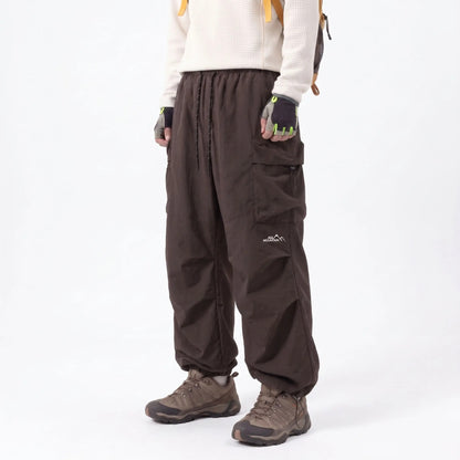 Unisex Baggy Parachute Cargo Pants Lightweight Water Resistant Elastic Waist Gorpcore Streetwear Trousers with Pockets