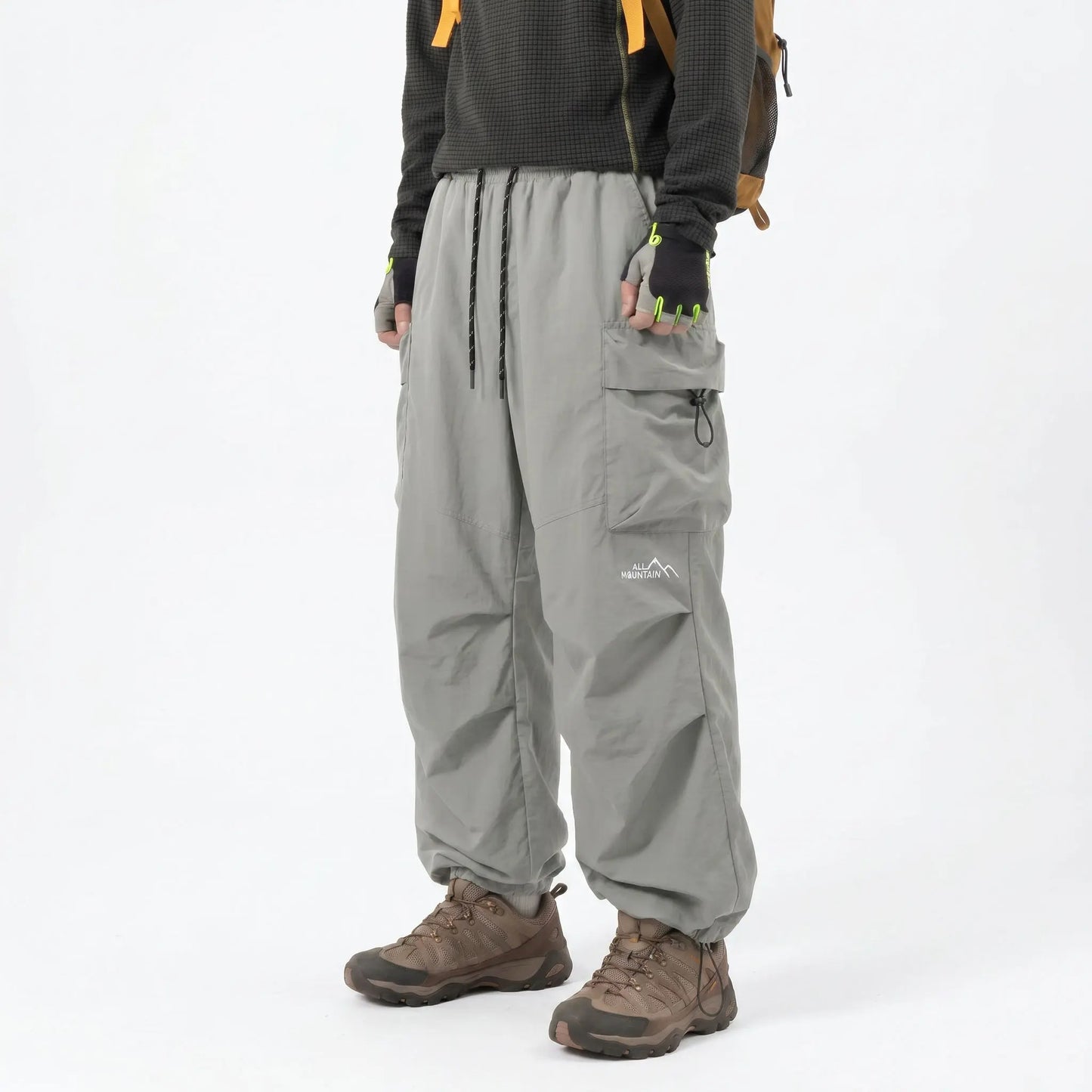 Unisex Baggy Parachute Cargo Pants Lightweight Water Resistant Elastic Waist Gorpcore Streetwear Trousers with Pockets