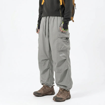 Unisex Baggy Parachute Cargo Pants Lightweight Water Resistant Elastic Waist Gorpcore Streetwear Trousers with Pockets
