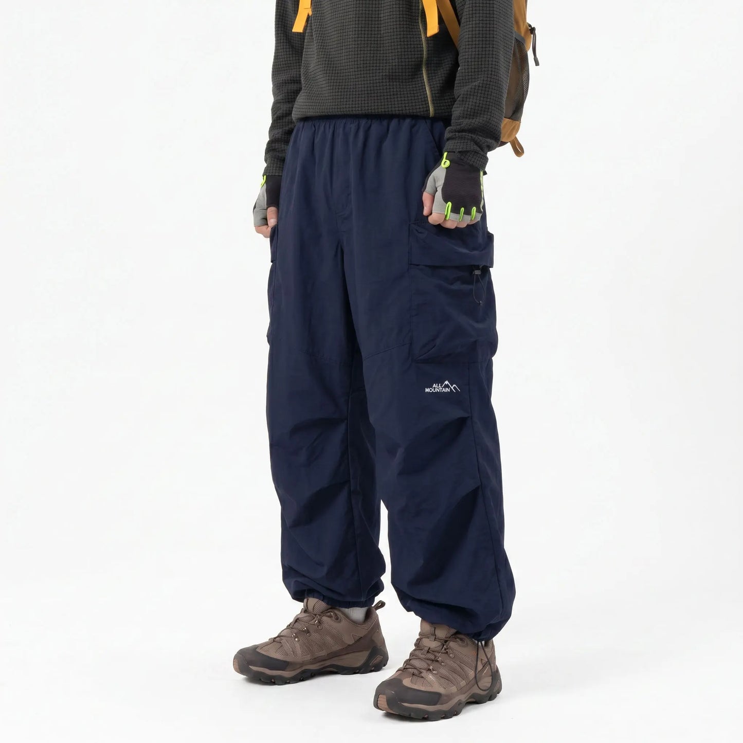 Unisex Baggy Parachute Cargo Pants Lightweight Water Resistant Elastic Waist Gorpcore Streetwear Trousers with Pockets