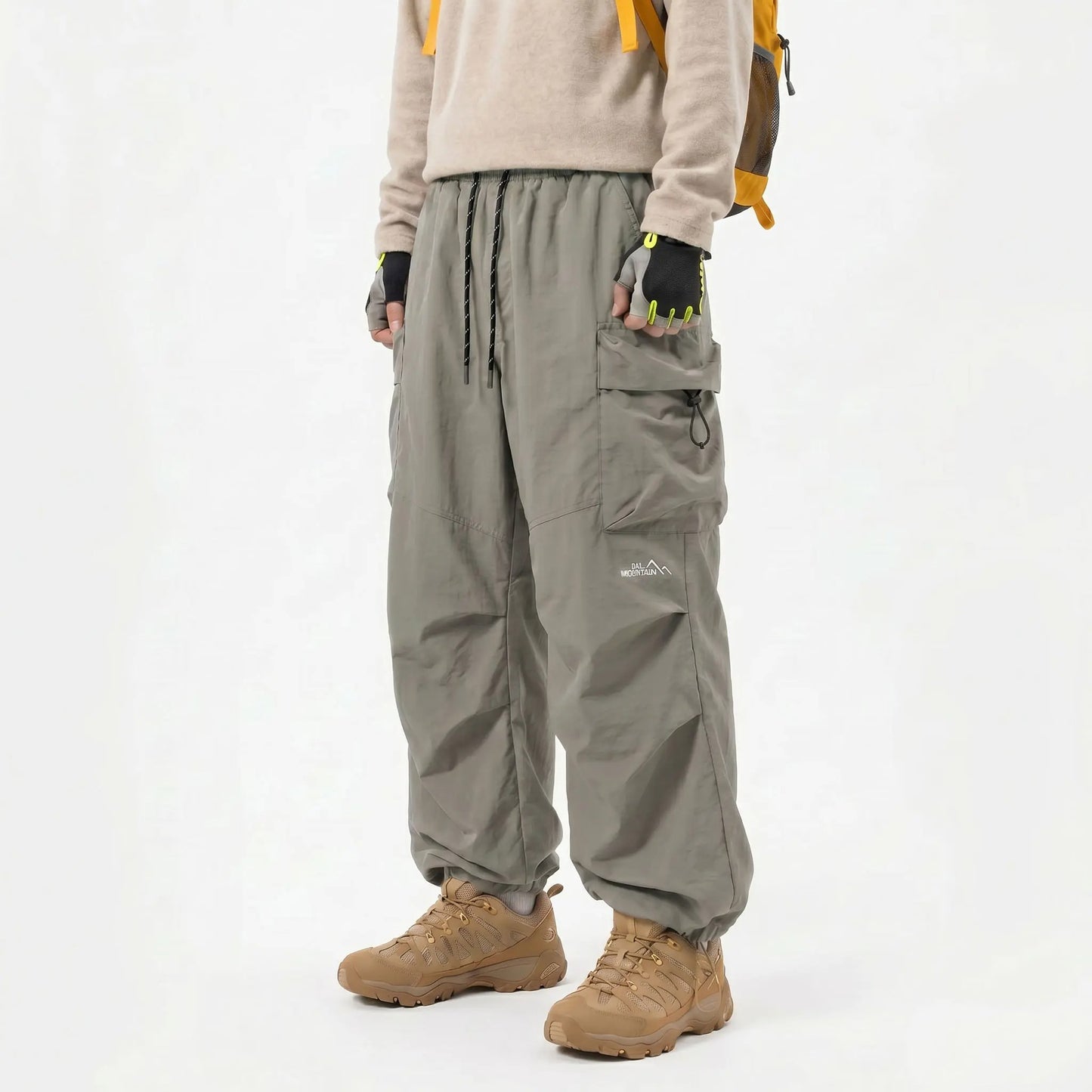 Unisex Baggy Parachute Cargo Pants Lightweight Water Resistant Elastic Waist Gorpcore Streetwear Trousers with Pockets