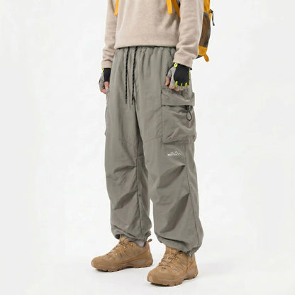 Unisex Baggy Parachute Cargo Pants Lightweight Water Resistant Elastic Waist Gorpcore Streetwear Trousers with Pockets