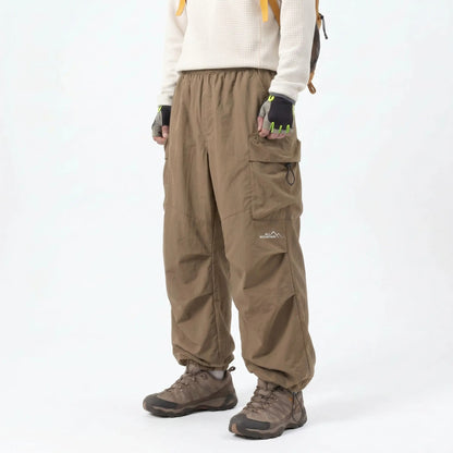 Unisex Baggy Parachute Cargo Pants Lightweight Water Resistant Elastic Waist Gorpcore Streetwear Trousers with Pockets