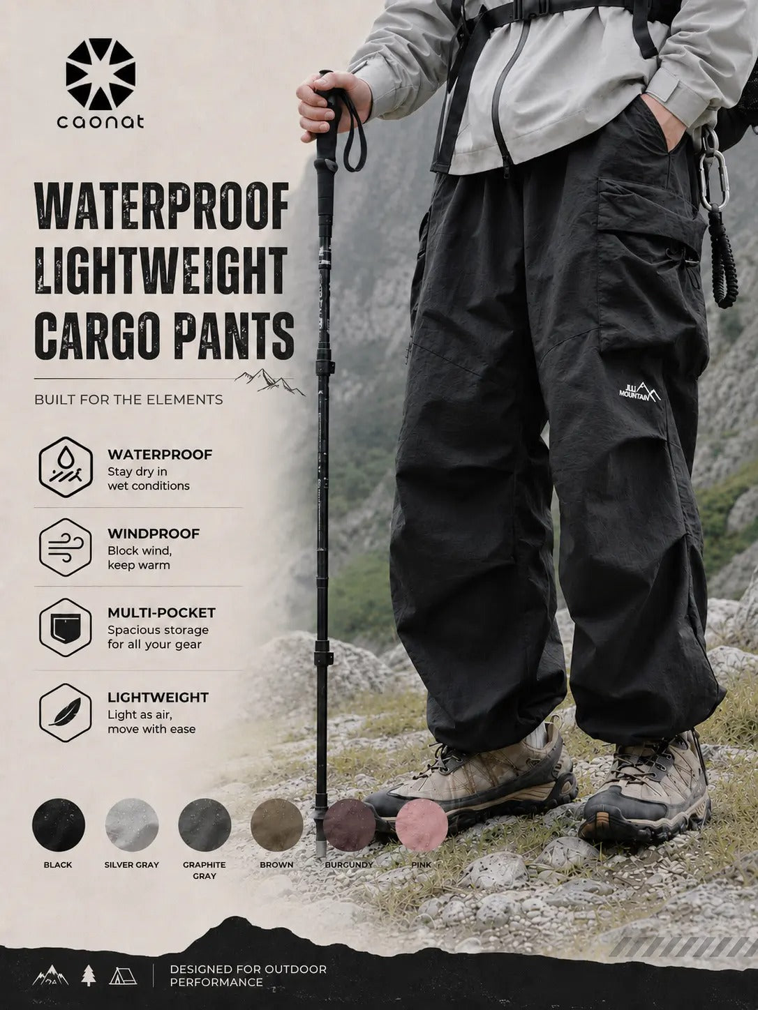 Unisex Baggy Parachute Cargo Pants Lightweight Water Resistant Elastic Waist Gorpcore Streetwear Trousers with Pockets