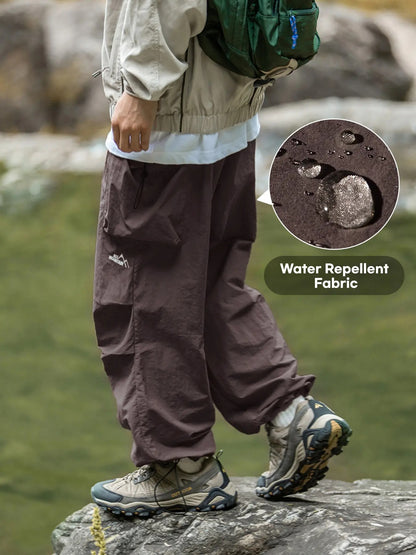 Unisex Baggy Parachute Cargo Pants Lightweight Water Resistant Elastic Waist Gorpcore Streetwear Trousers with Pockets