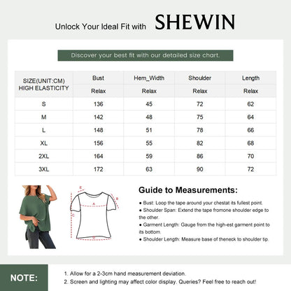 Women's Oversized Puff Short Sleeve Knit Sweater Casual Round Neck Side Slit Elegant Pullover Top