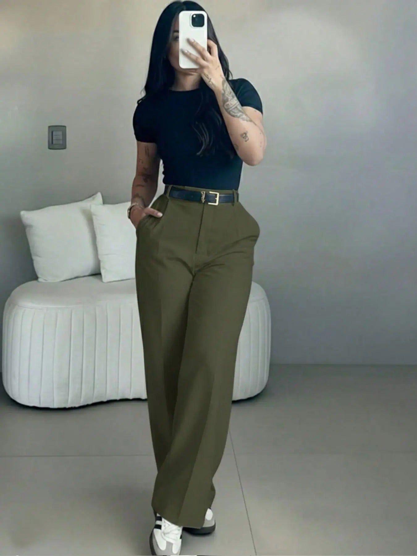 Women's High Waisted Straight Leg Suit Pants Flowy Drape Casual Office Long Trousers with Slimming Effect for Daily Versatile Wear