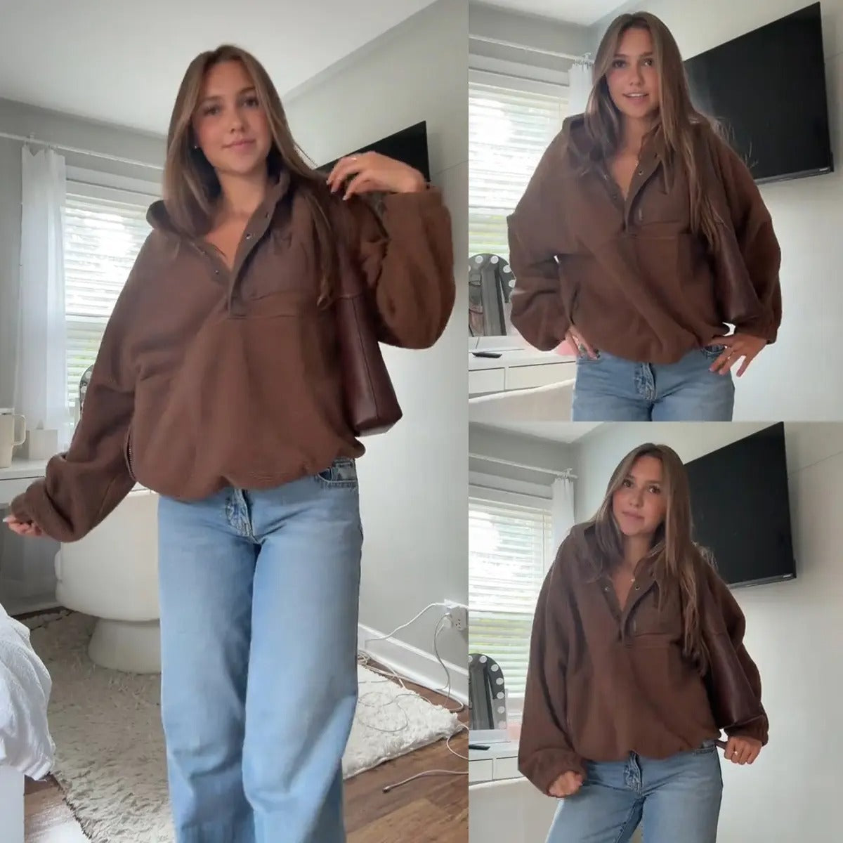 Women's Colorblock Cropped Sherpa Fleece Jacket Soft Long Sleeve Pullover with Pockets, Casual Trendy Layering Outerwear