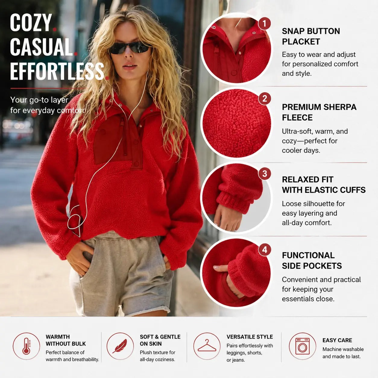 Women's Colorblock Cropped Sherpa Fleece Jacket Soft Long Sleeve Pullover with Pockets, Casual Trendy Layering Outerwear