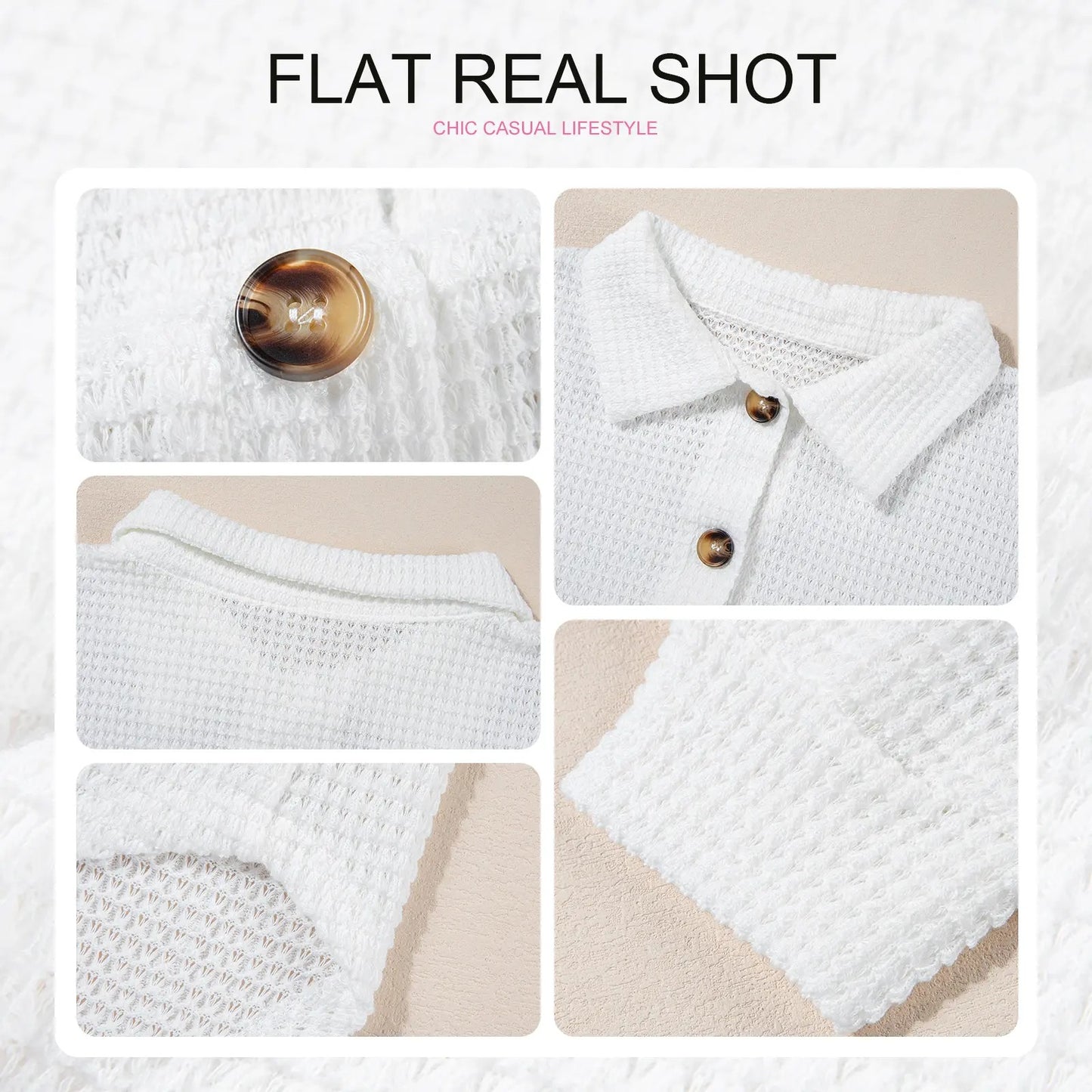 Women's Oversized Waffle Henley Shirt Button V-Neck Long Sleeve Mesh Knit Tunic Blouse