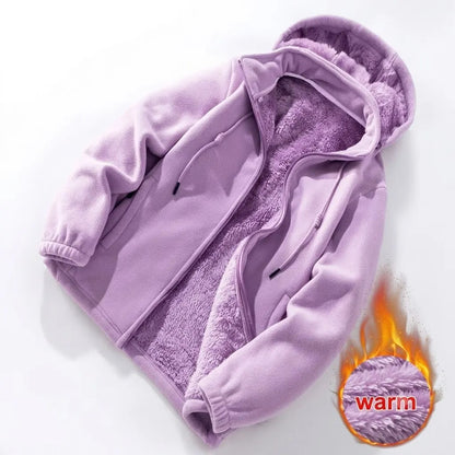 Women's Detachable Hood Fleece Cardigan Jacket, Thick Lined Warm Casual Coat, Stylish Loose Outerwear