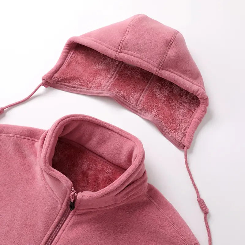 Women's Detachable Hood Fleece Cardigan Jacket, Thick Lined Warm Casual Coat, Stylish Loose Outerwear