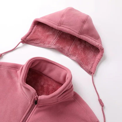 Women's Detachable Hood Fleece Cardigan Jacket, Thick Lined Warm Casual Coat, Stylish Loose Outerwear