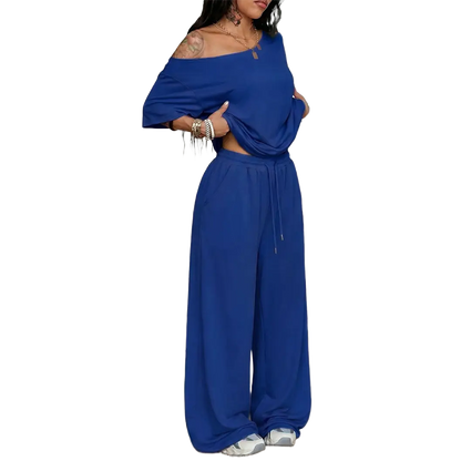Women's Minimalist Off Shoulder T-Shirt & Wide Leg Pants Set