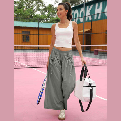 ⏰Hot Sale Women's Loose Wide Leg Track Pants Drawstring Pockets Elastic Waist Capri Hiking Pants