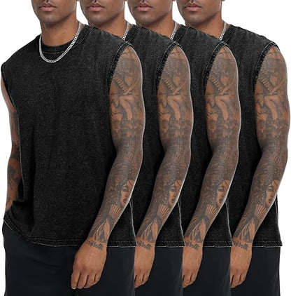 Men’s Vintage Acid-Wash Cotton Sleeveless Tank Top