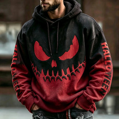 Men's Vintage Scary Face Print Gradient Graphics Halloween Hoodie