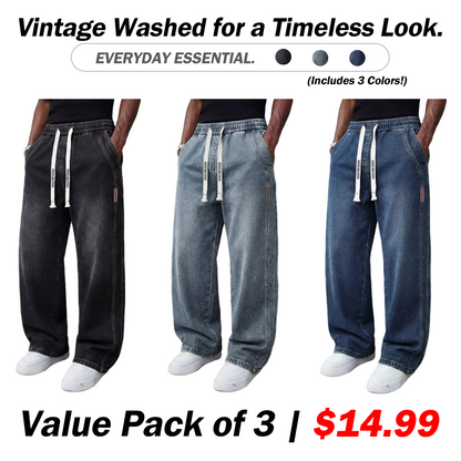 🔥Men’s Casual Stretch Vintage Straight-Leg Denim Jeans with Drawstring
