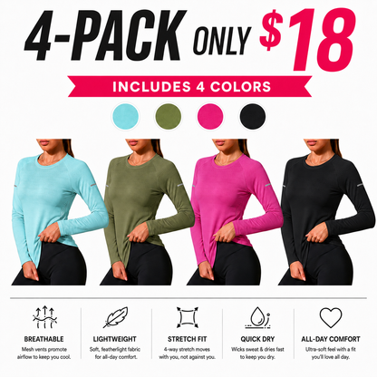 Women’s Quick-Dry Long Sleeve Sports Tops, Breathable Lightweight Shirts for Running & Outdoor Activities