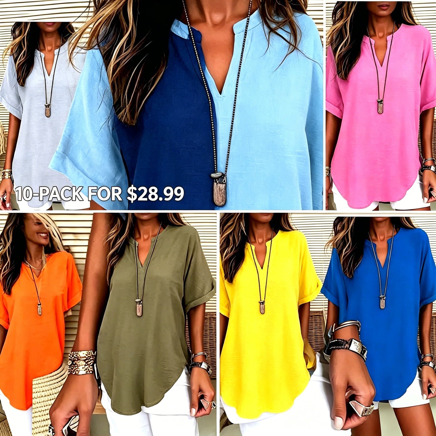 🔥Women's Plain Short Sleeve Blouse, Casual Solid Color Top for Daily Wear, Ladies Clothes for All Seasons