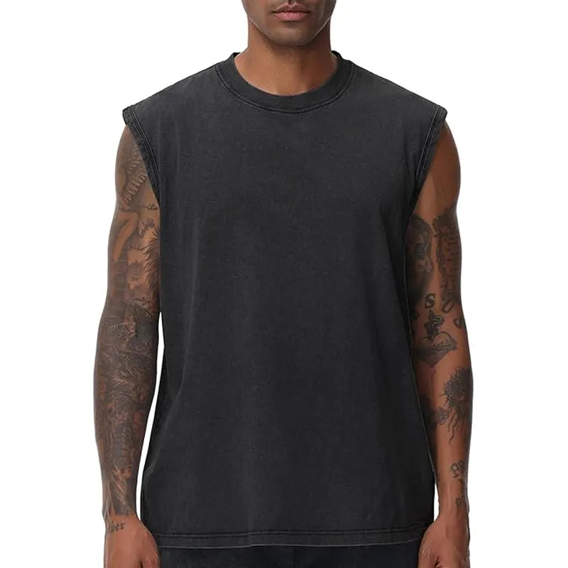 Men’s Vintage Acid-Wash Cotton Sleeveless Tank Top