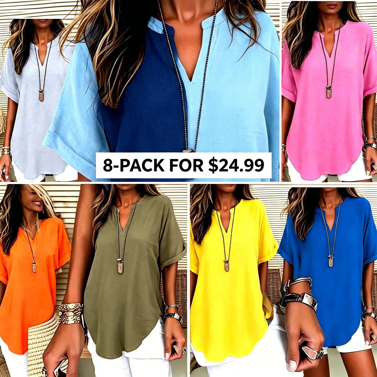🔥Women's Plain Short Sleeve Blouse, Casual Solid Color Top for Daily Wear, Ladies Clothes for All Seasons