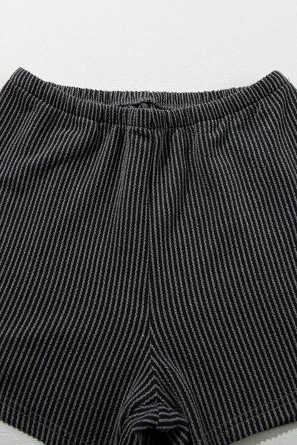 Women's Pocket Casual Short Sleeve T-shirt & Elastic Waist Shorts, Ribbed 2 Piece Sets