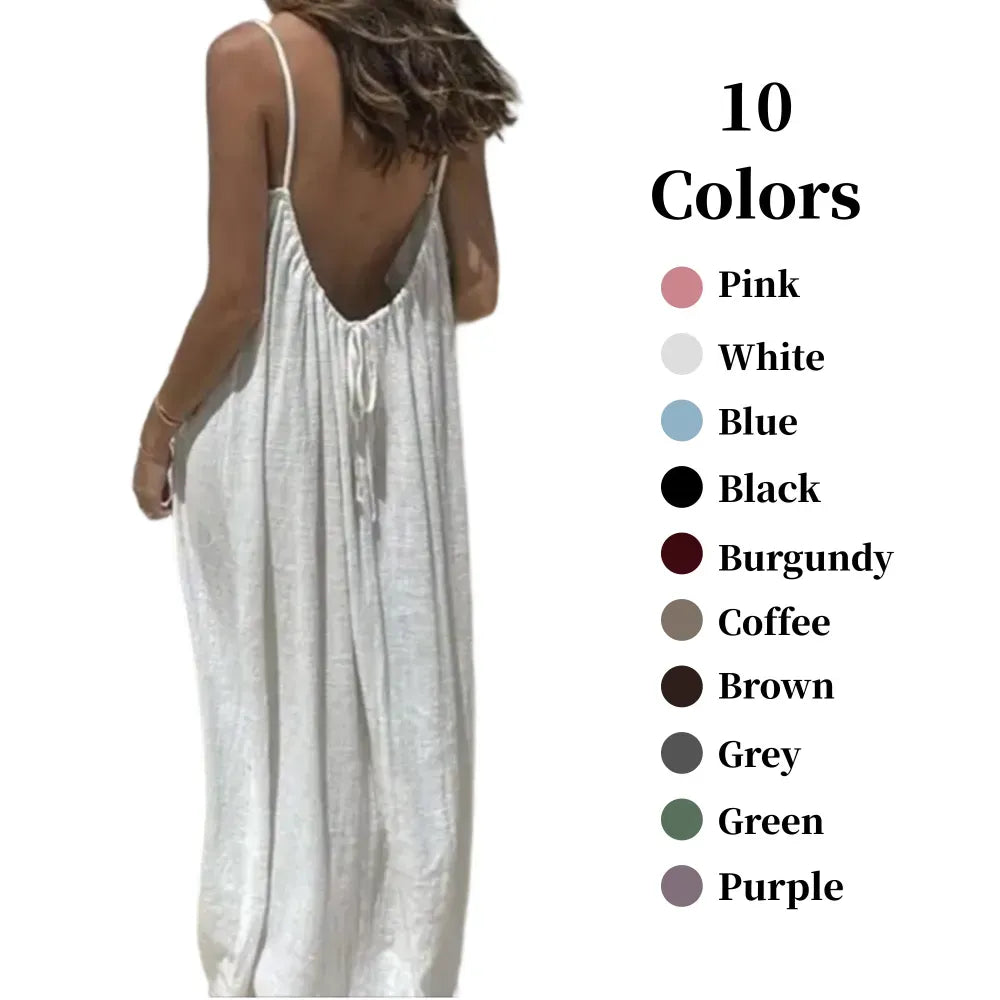 🔥Women's Cotton Linen Backless Loose Dress🔥 10-Piece Pack - Includes All Colors, Only $24