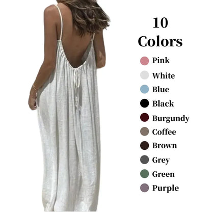 🔥Women's Cotton Linen Backless Loose Dress🔥 10-Piece Pack - Includes All Colors, Only $24