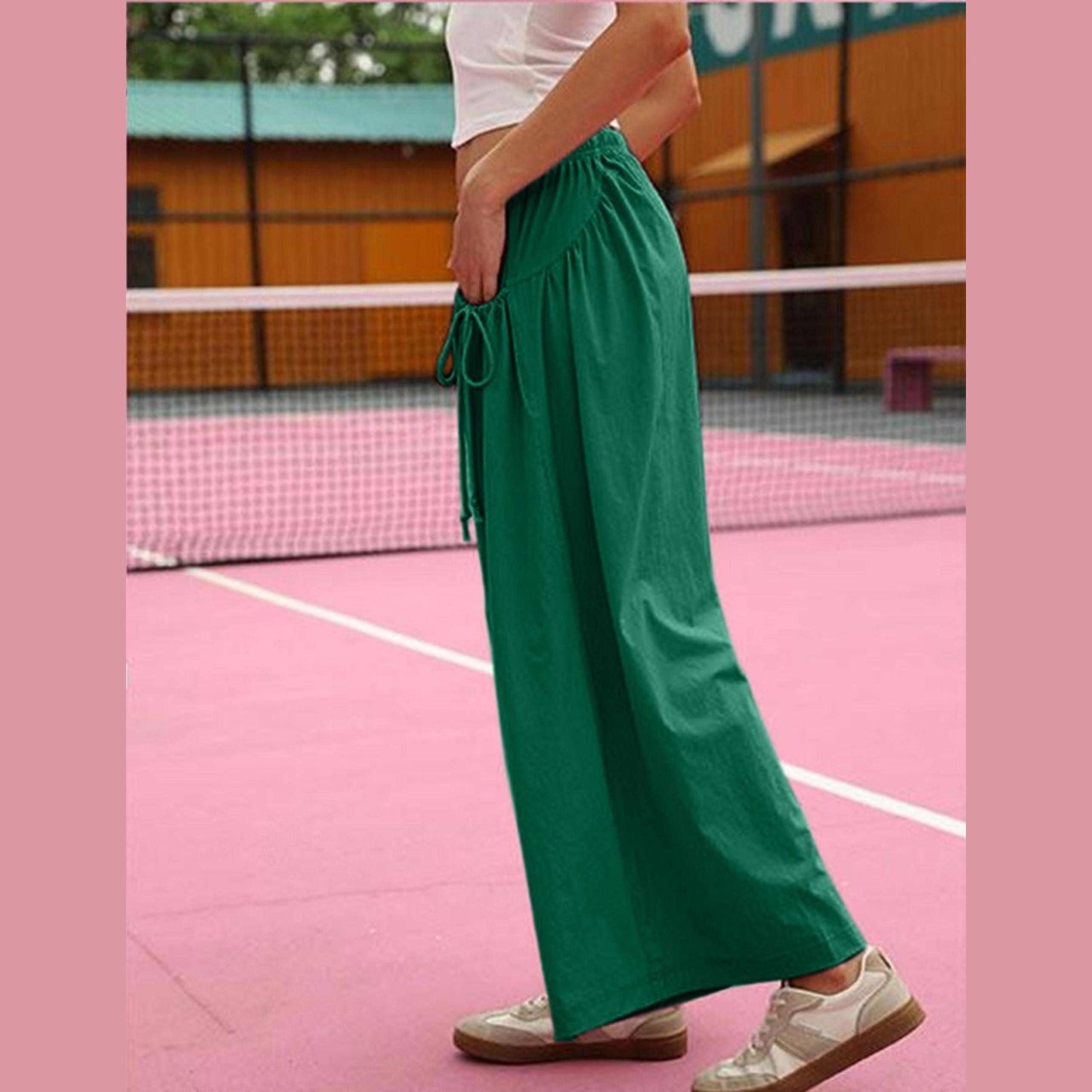 ⏰Hot Sale Women's Loose Wide Leg Track Pants Drawstring Pockets Elastic Waist Capri Hiking Pants