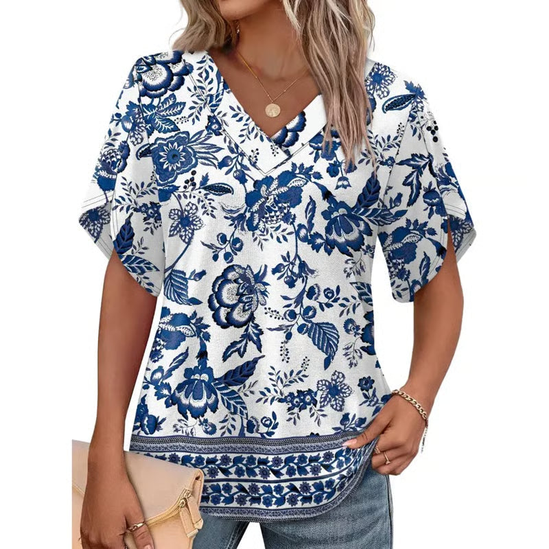 WIHOLL FASHION Womens Summer Tops Short Petal Sleeve Shirts Fashion V Neck Outfits Clothes