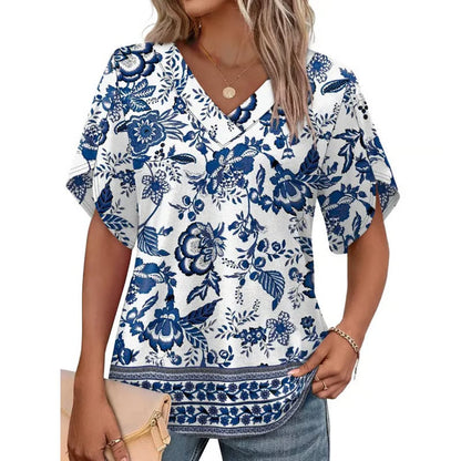 WIHOLL FASHION Womens Summer Tops Short Petal Sleeve Shirts Fashion V Neck Outfits Clothes