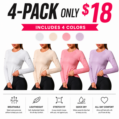 Women’s Quick-Dry Long Sleeve Sports Tops, Breathable Lightweight Shirts for Running & Outdoor Activities