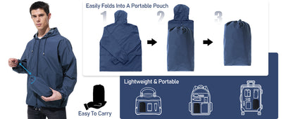 Men Waterproof Raincoat Windbreaker Lightweight Packable Rain Jacket