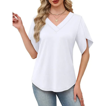 WIHOLL FASHION Womens Summer Tops Short Petal Sleeve Shirts Fashion V Neck Outfits Clothes