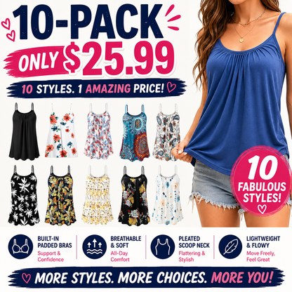 Women's Cool Flowy Bra Cami | with Built-in Cups | Relaxed Fit | Adjustable Spaghetti Strap