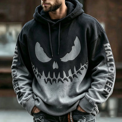 Men's Vintage Scary Face Print Gradient Graphics Halloween Hoodie